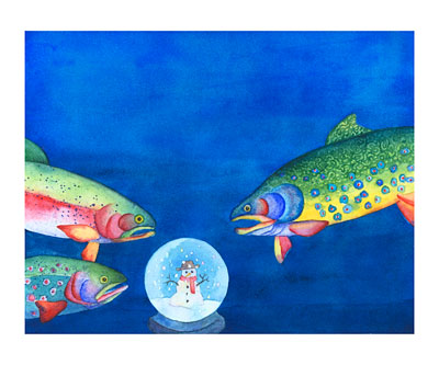 Trout Christmas Carols watercolor note cards